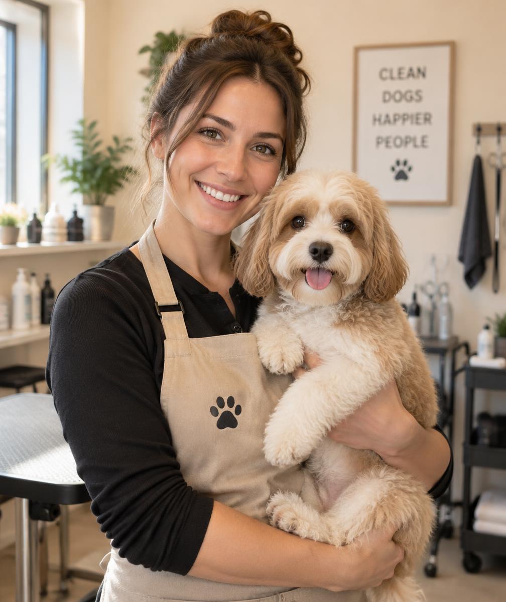 Hundefriseurin mit Hund