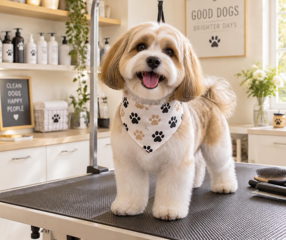 Frisch gepflegter Hund im Salon